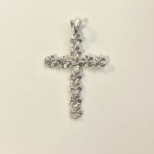 925 Sterling Silver Plumeria Hawaii Cross Pendant